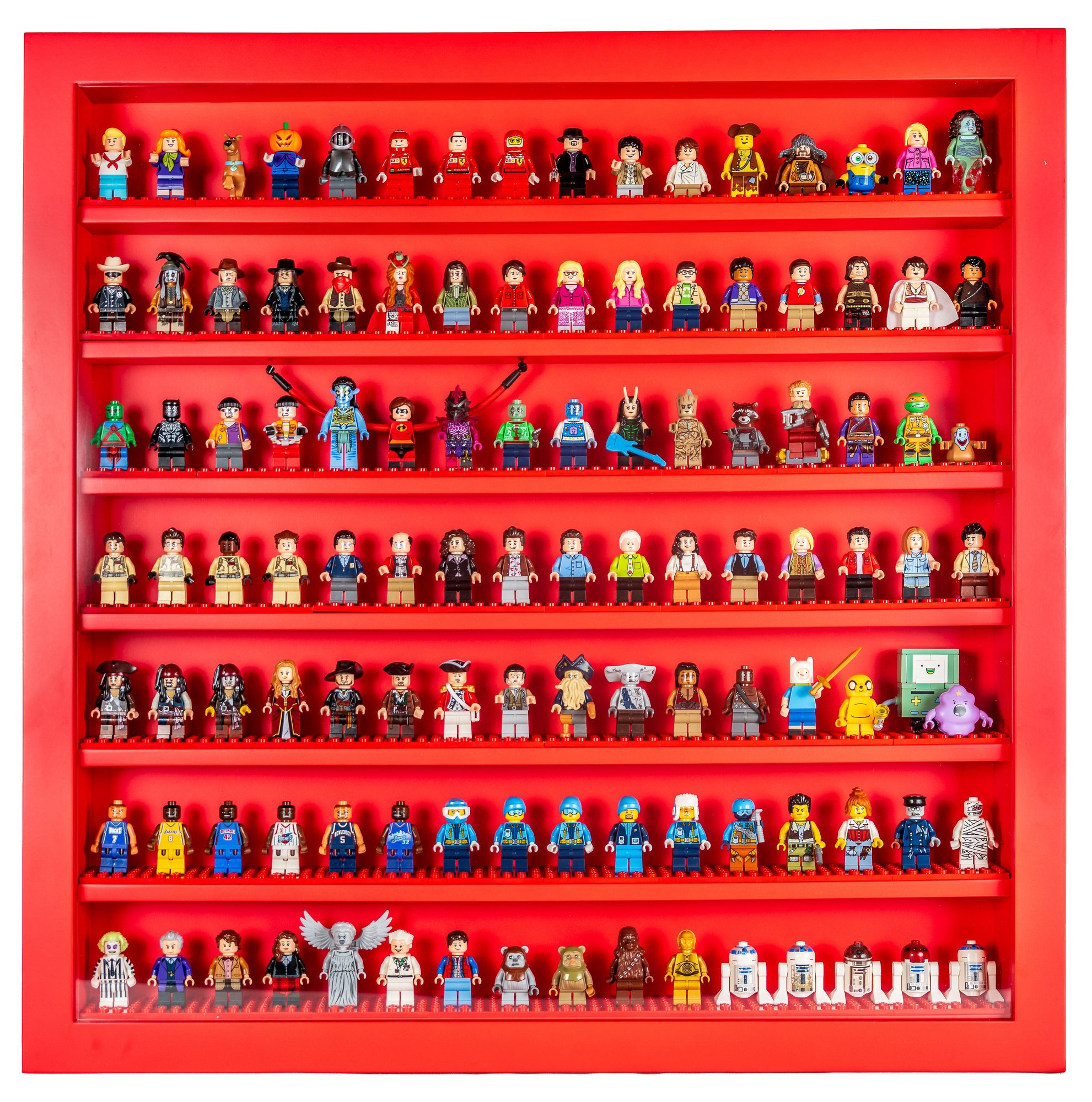 Red LEGO minifigure display frame
