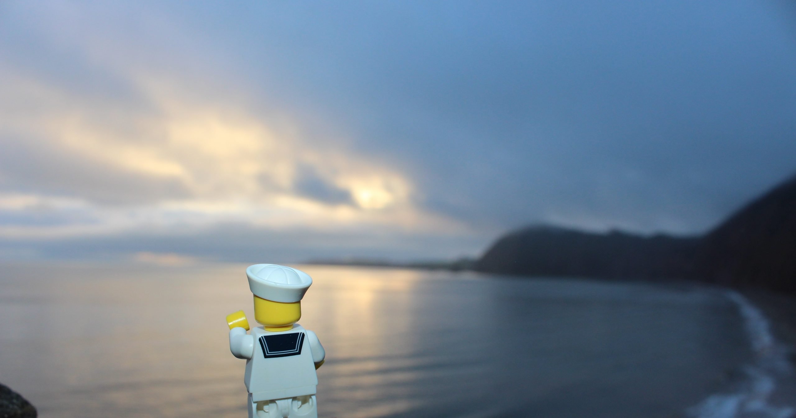 LEGO sailor minifigure at sunset