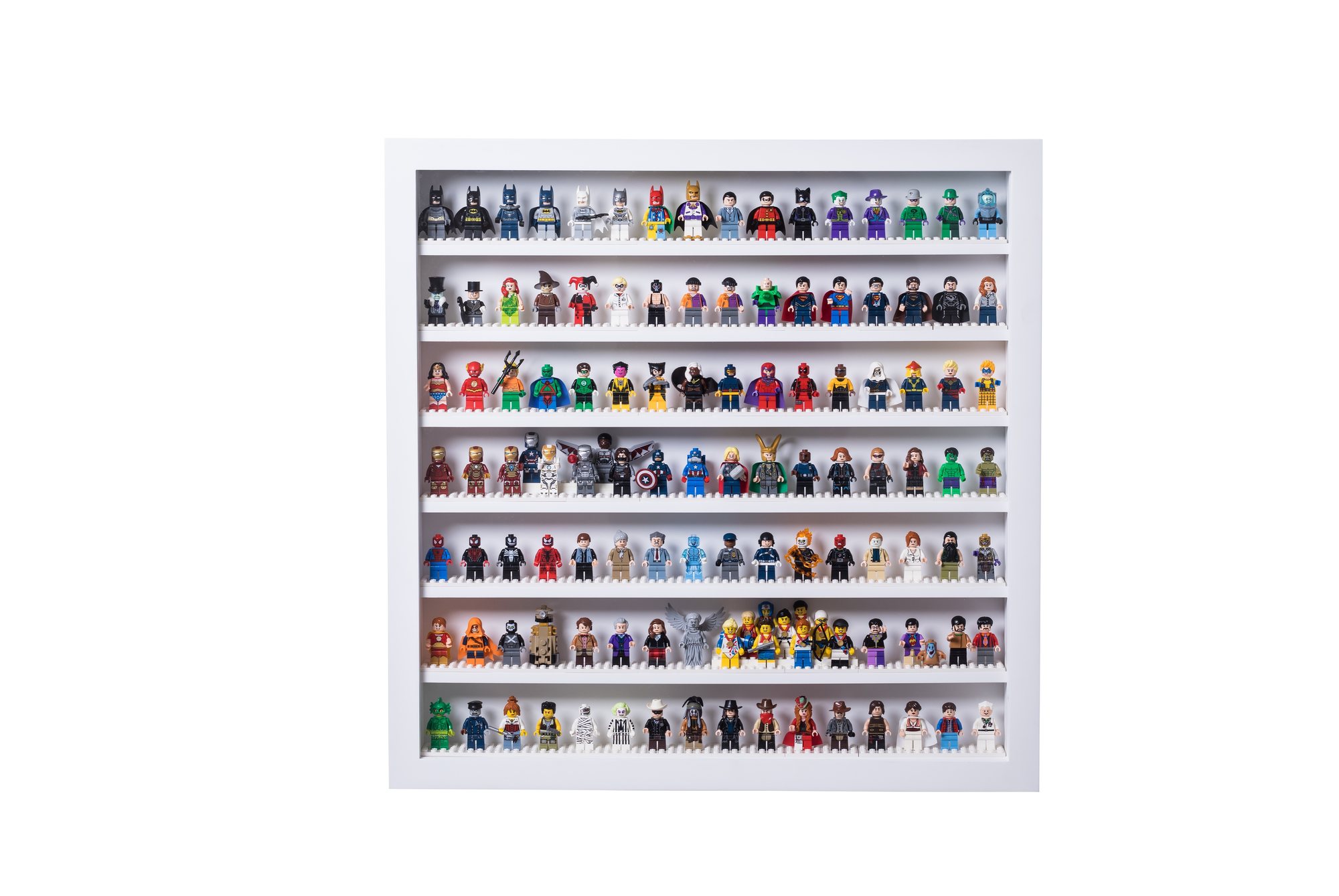 White front-opening minifigure display frame